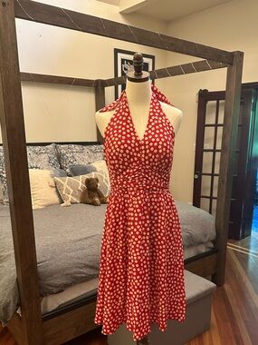 NWT 🔥 Red Polka Dot Halter Dress - Classic Retro Style With Built In Bra